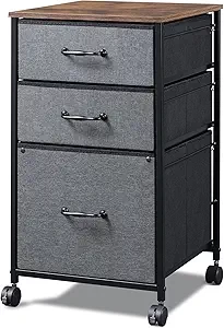 DEVAISE Mobile File Cabinet, Rolling Printer Stand with 3 Drawers, Fabric Vertical Filing Cabinet fits A4 or Letter Size for Home Office, Rustic Brown