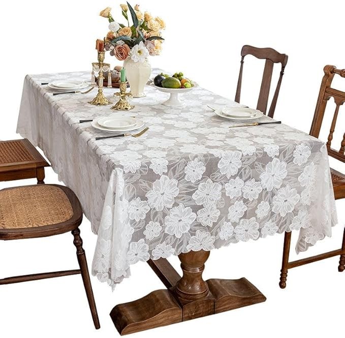 New Lace Tablecloth Tea Table Top Premium Light Luxury Studio Atmosphere Table Cover Camellia (140*220cm)