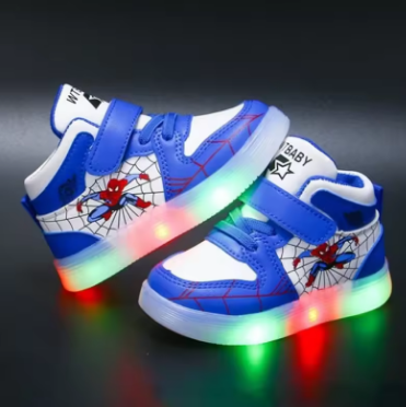 Disney Children's Led Light Shoes Fashion Design Spiderman Boys Sneakers Girls Cartoon Casual Shoes Breathable Kids Sport Shoes