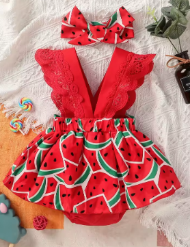 Newborn Baby Girl Summer Sleeveless Watermelon V Neck European and American style Princesses Dress