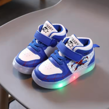 Disney Children's Sneakers Boys Girls Spiderman Led Light Sport Shoes Student Shoes Hook Anti-slip Kids Outdoor Basket Shoes