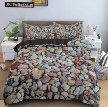 Stone Pattern Bedding Set King Queen Size 3D Bricks Wall Print Duvet Cover 2/3pcs Home Textile Zen Stone Polyester Quilt Cover