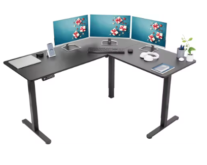 Electric Corner L-Shaped 63 x 55 inch Standing Desk, Height Adjustable, Memory Controller, Black Top Black Frame