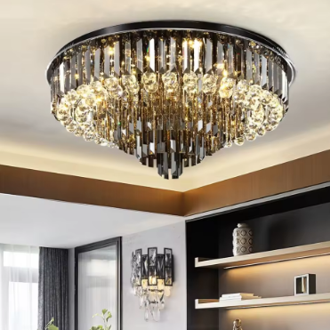 Led Crystal Ceiling Chandelier For Living Room Modern Creative Home Decor Lamp Round Luxury Black Gold Silver Lighting Fixture