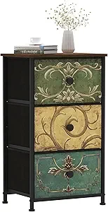 Tohomeor Small Dresser for Bedroom with Retro Flower Narrow Drawers Slim Chest of Drawers Skinny Nightstand Sofa End Table for Living Room Entryway Closet Storage (Multi, 3 Drawers)